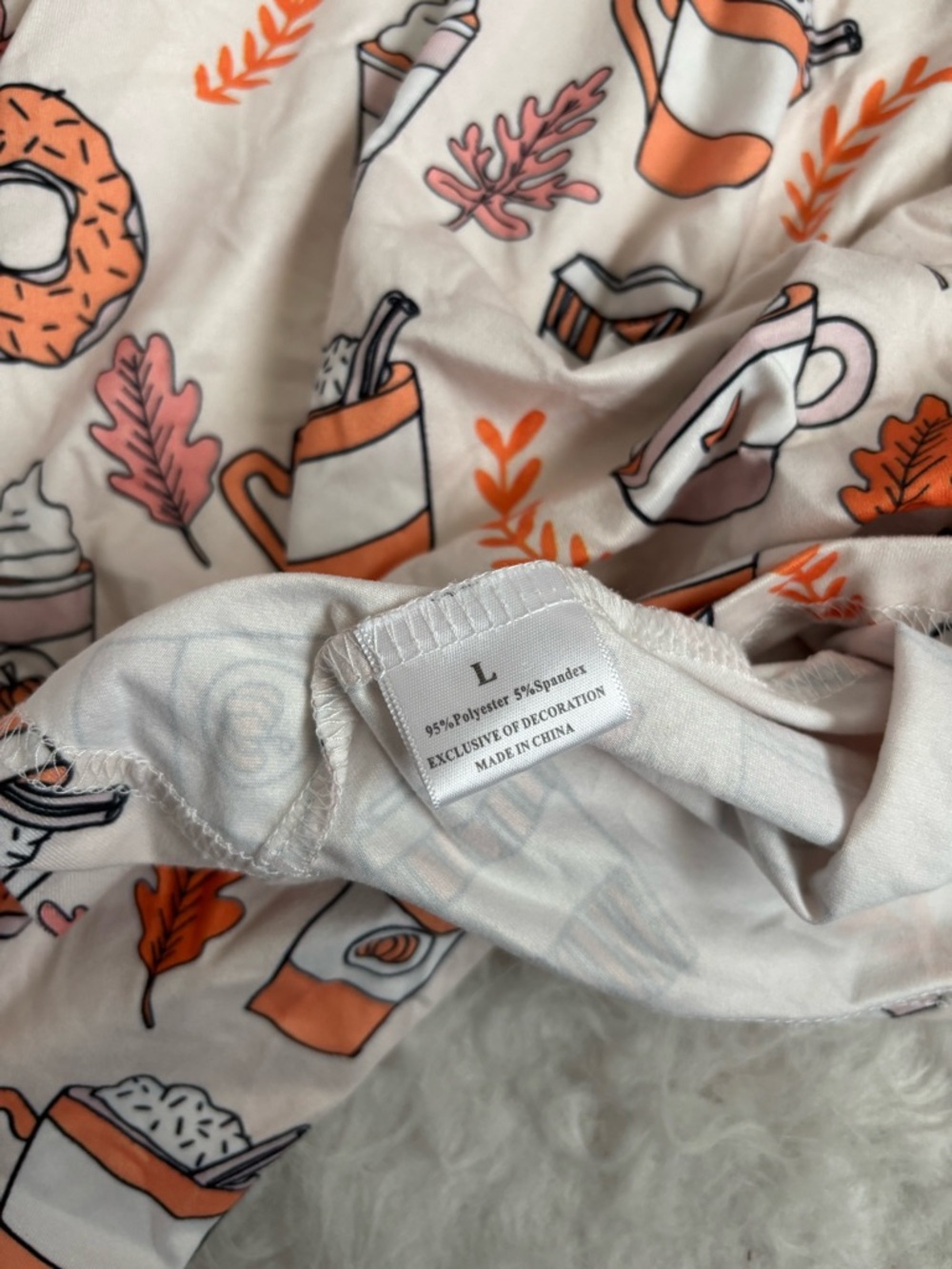 Marie Nicole Boutique Girls' Cream Dress with Autumn Orange Coffee & Donut AOP - Picture 4 of 4